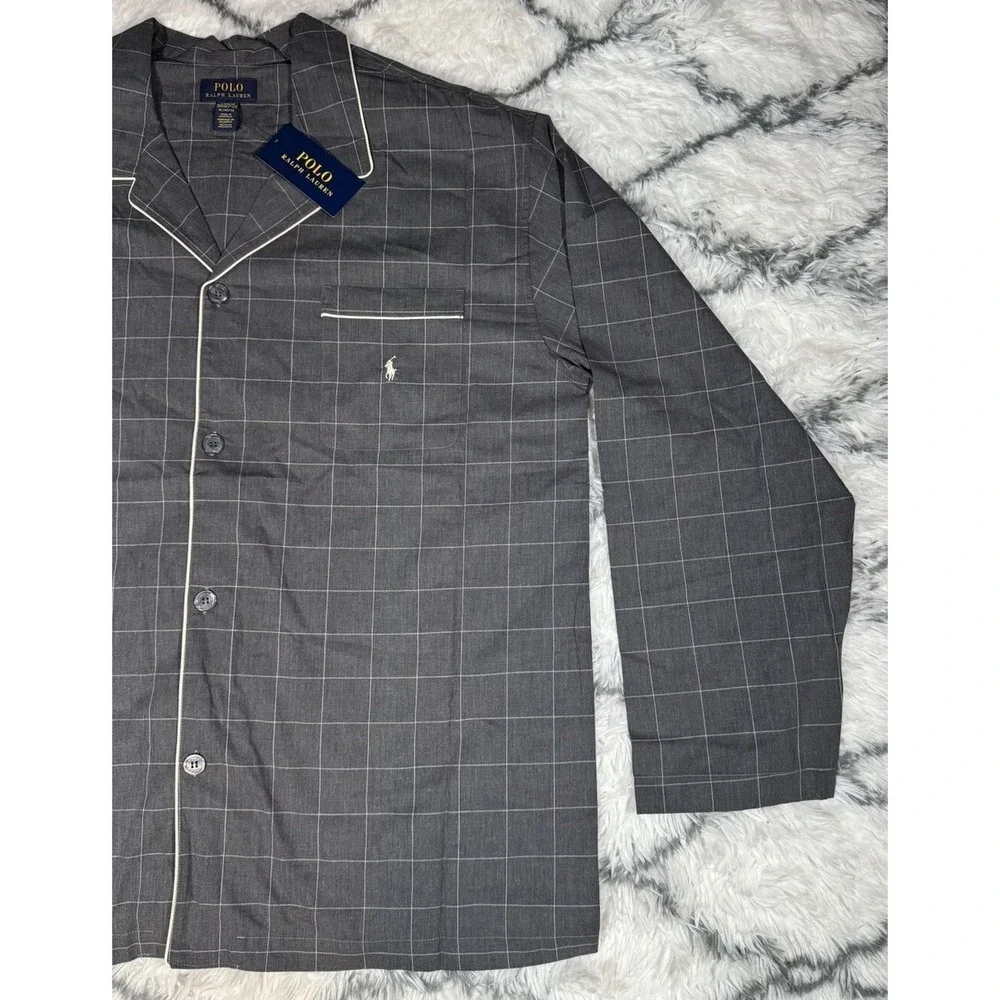 POLO RALPH LAUREN Plaid Pajama Sleep Shirt PJ Sleepwear Gray Men's XL *NEW* $55